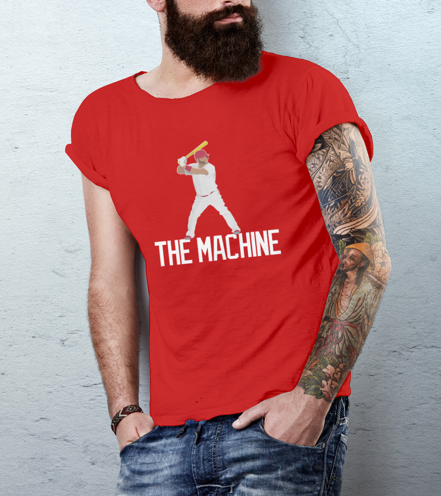 The Machine Baseball Player In White Uniform With Yellow Bat And Red Cap T-Shirt