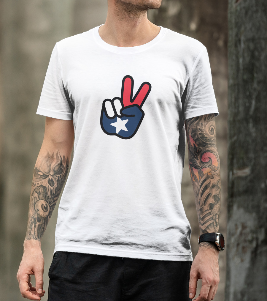 Peace Sign American Flag Star Gesture T-Shirt