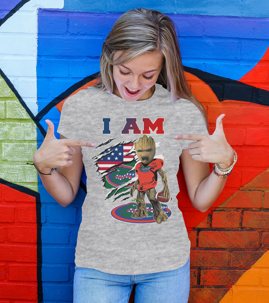 I AM Baby Groot Gators Football American Flag T-Shirt