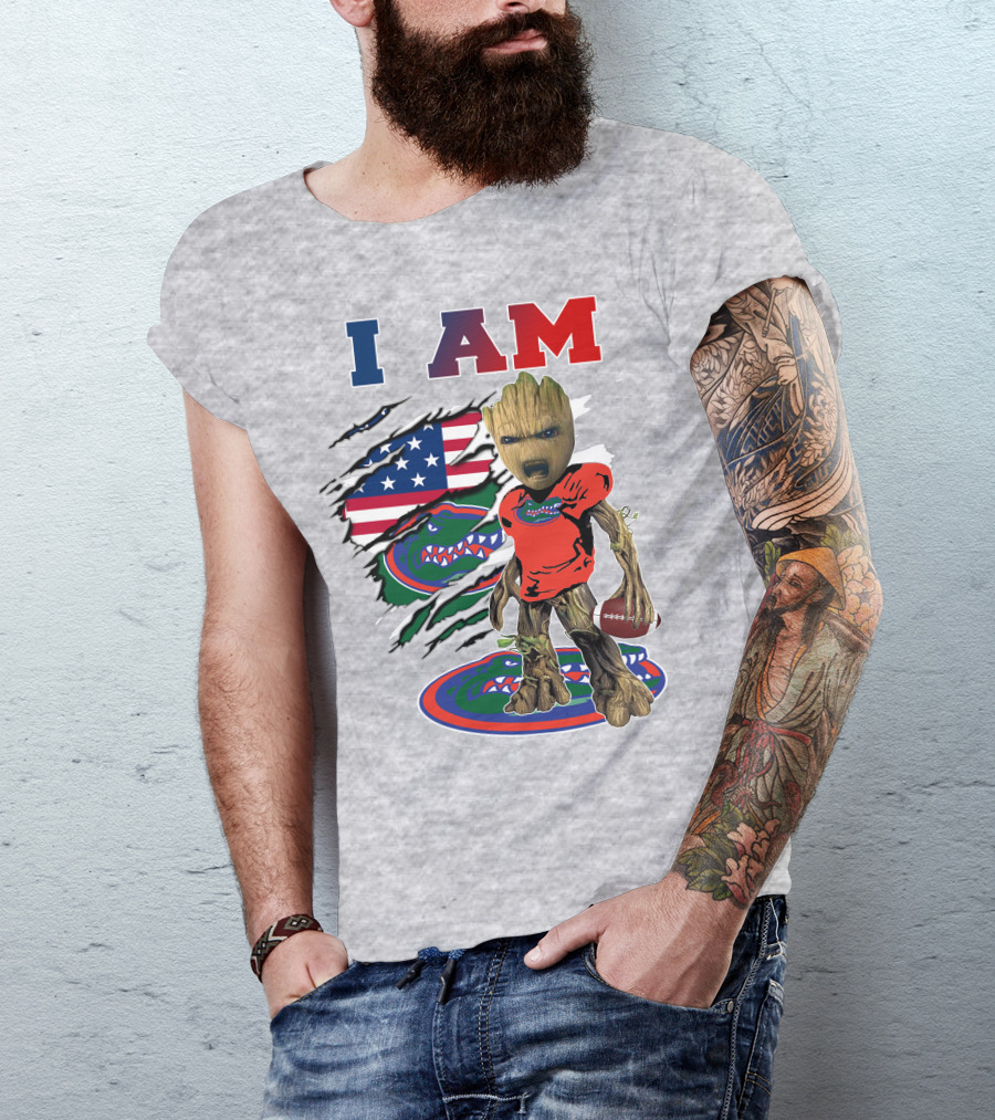 I AM Baby Groot Gators Football American Flag T-Shirt
