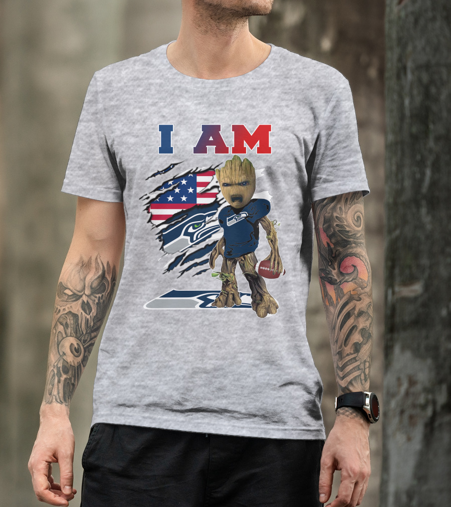 I Am Seahawks Baby Groot Football Patriots Flag T-Shirt