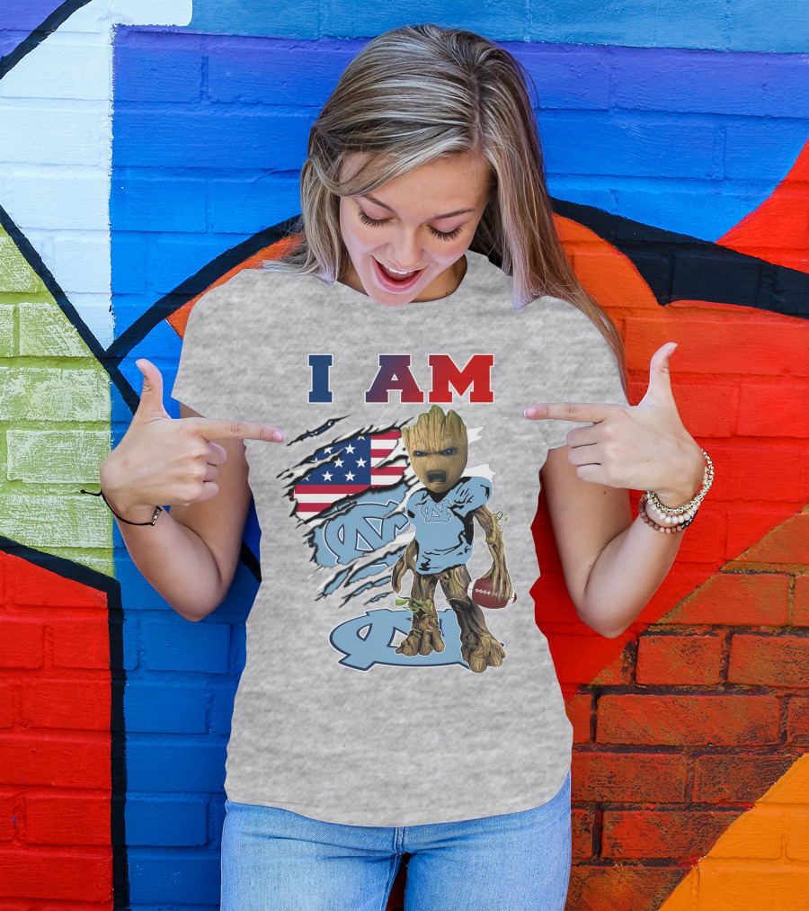 I Am Tarheels Baby Groot Unc Football American Flag T-Shirt