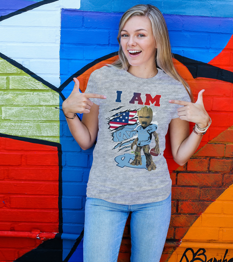 I Am Tarheels Baby Groot Unc Football American Flag T-Shirt