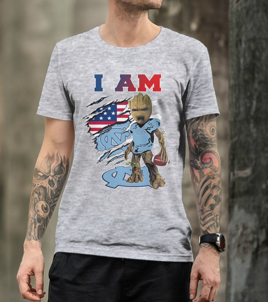 I Am Tarheels Baby Groot Unc Football American Flag T-Shirt