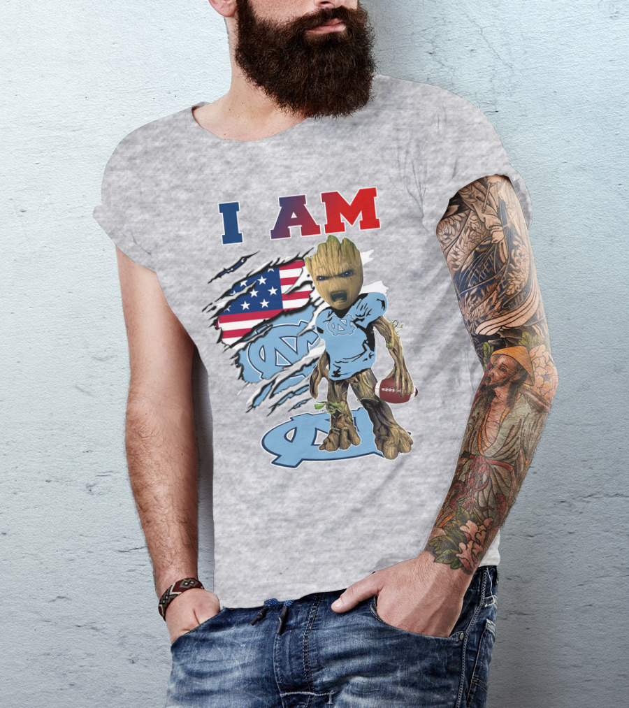 I Am Tarheels Baby Groot Unc Football American Flag T-Shirt