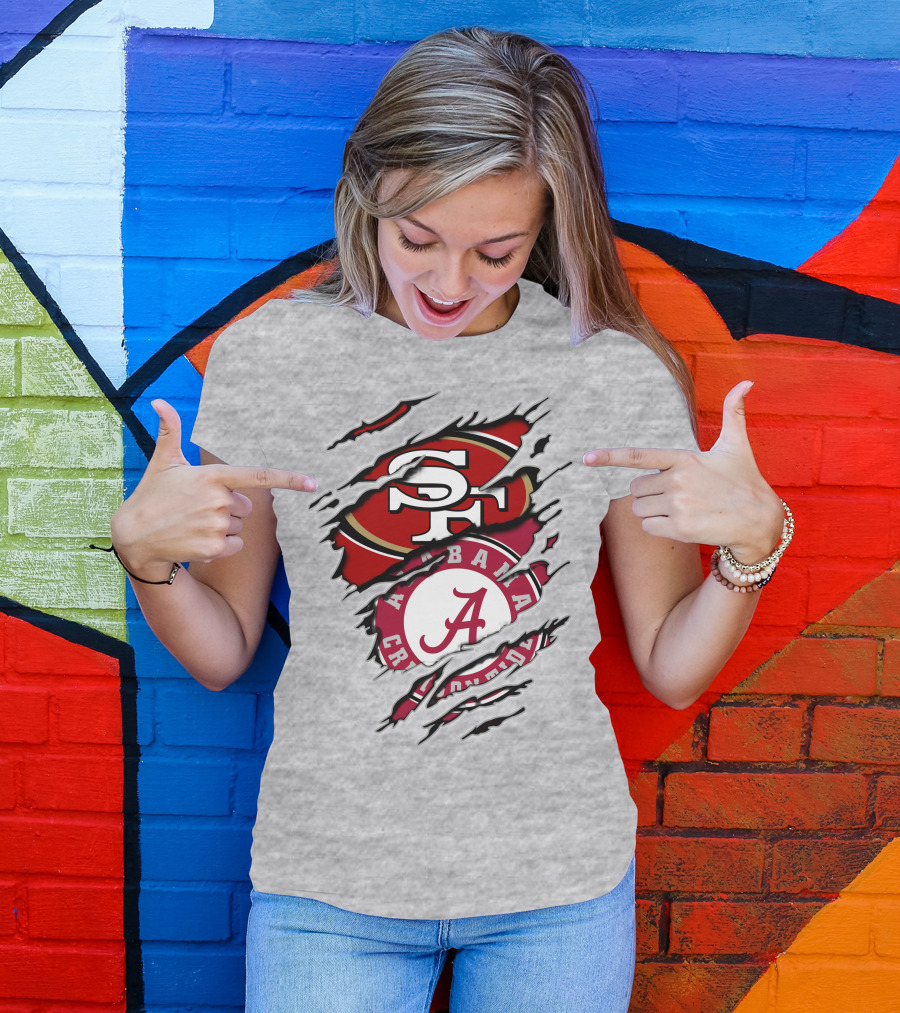 Alabama Crimson Tide San Francisco 49ers Rip Effect Logo Collaboration T-Shirt