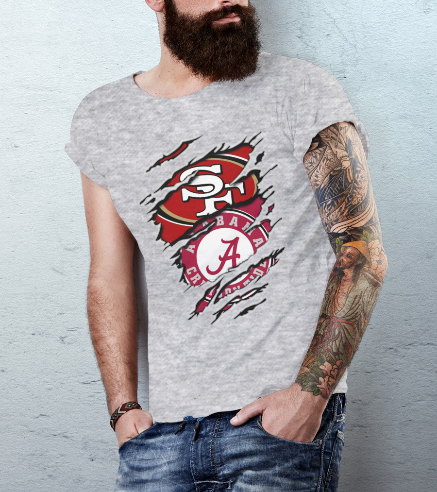 Alabama Crimson Tide San Francisco 49ers Rip Effect Logo Collaboration T-Shirt