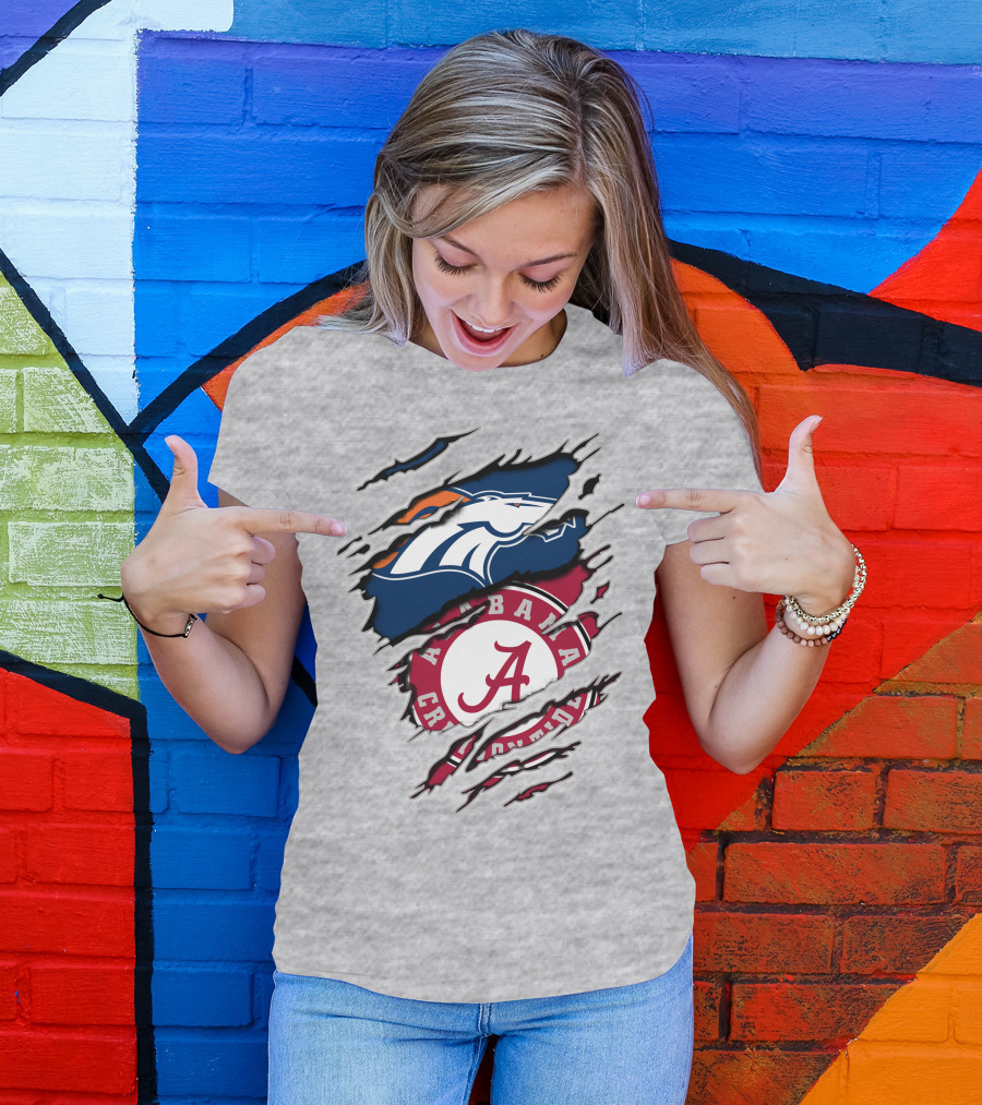 Alabama Crimson Tide Denver Broncos Logo Mashup T-Shirt
