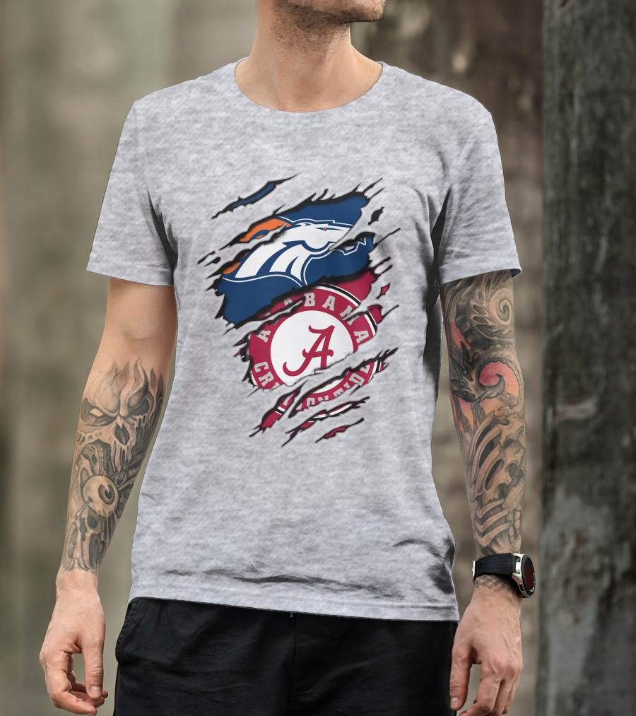 Alabama Crimson Tide Denver Broncos Logo Mashup T-Shirt