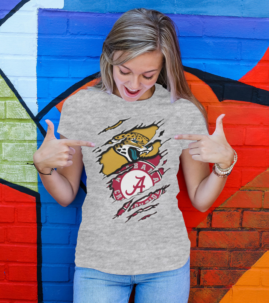 Alabama Crimson Tide And Jaguars Claw Logo Fusion T-Shirt