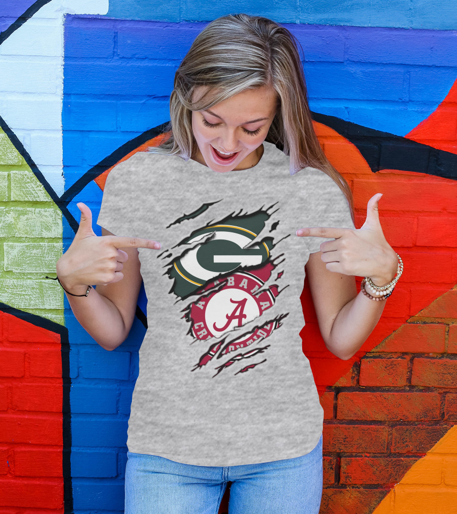 Alabama Crimson Tide Green Bay Packers Rip Effect T-Shirt