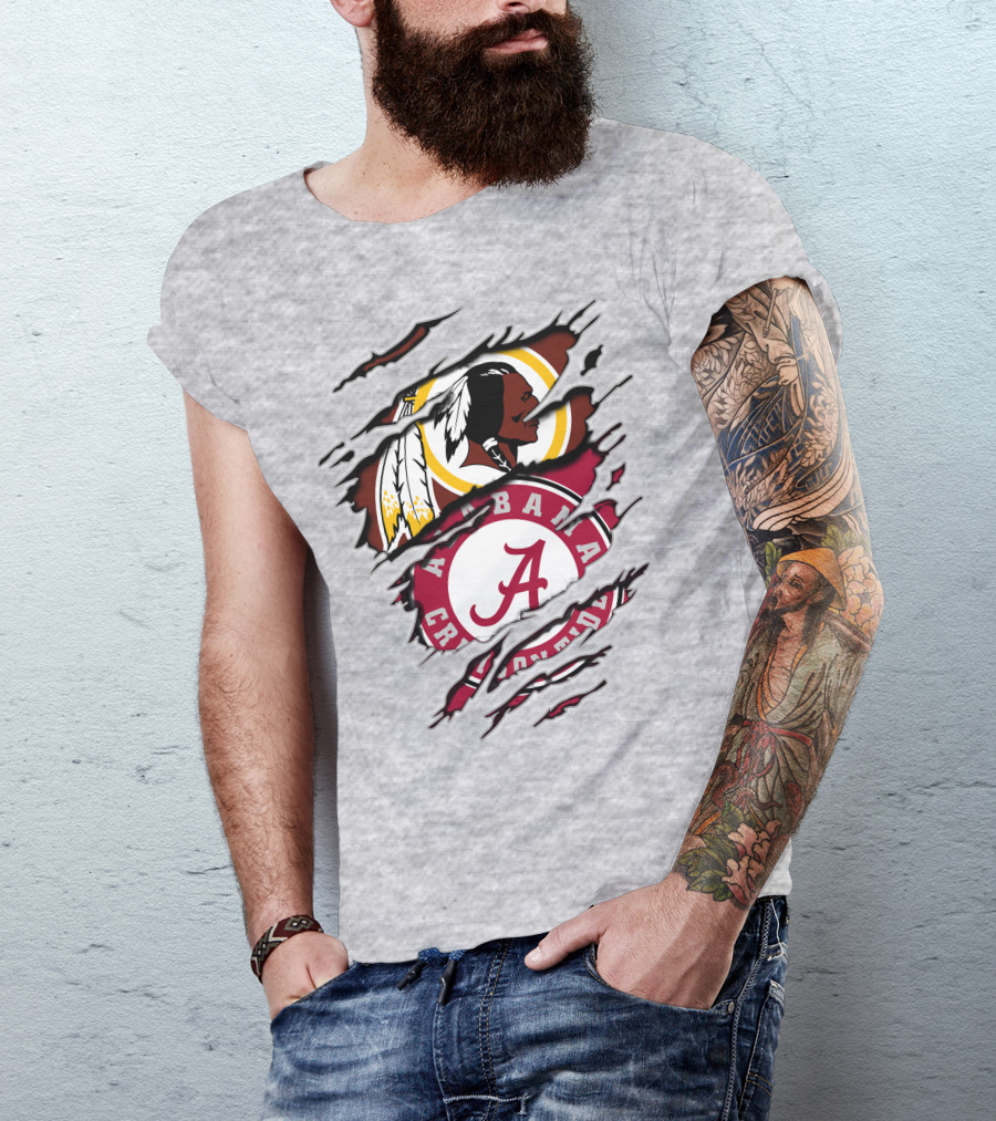 Alabama Crimson Tide Washington Redskins Logos Torn Effect T-Shirt