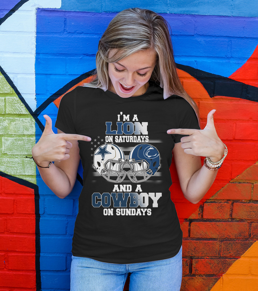 I'm A Lion On Saturdays And A Cowboy On Sundays Football Helmets T-Shirt