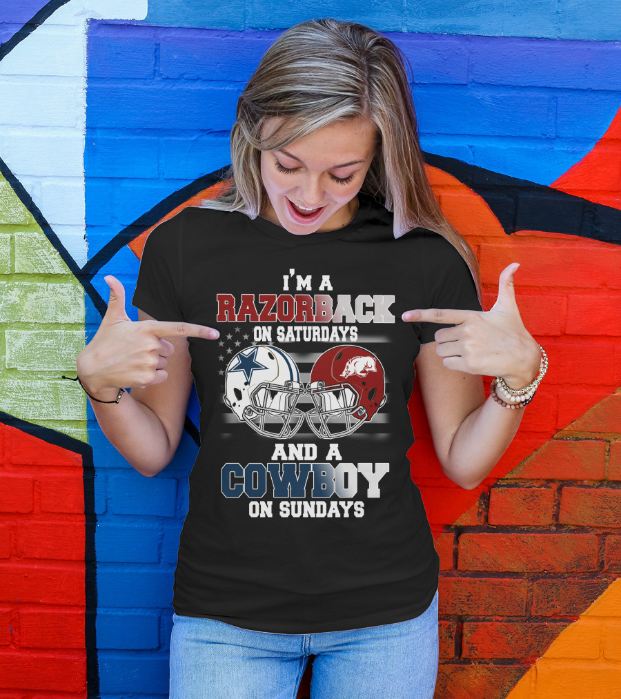Razorback On Saturdays Cowboy On Sundays Football Helmets T-Shirt