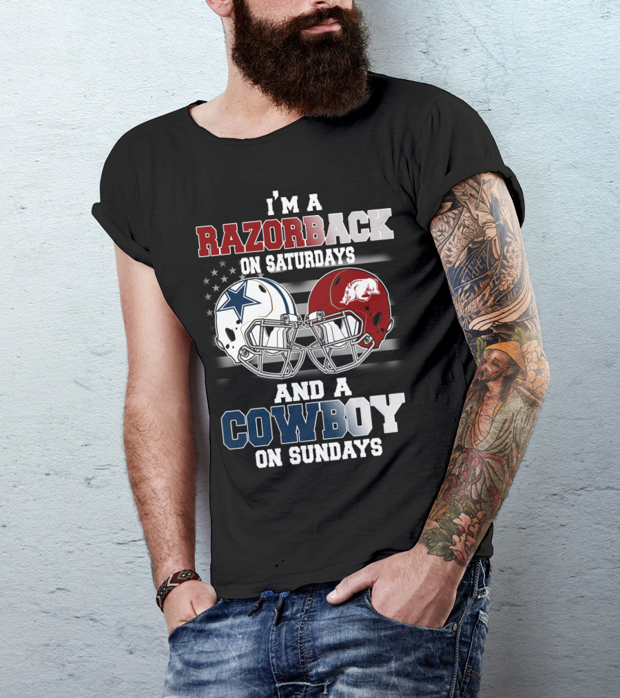 Razorback On Saturdays Cowboy On Sundays Football Helmets T-Shirt