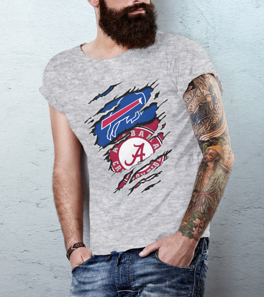 Buffalo Bills Alabama Crimson Tide Torn Logo Mashup T-Shirt