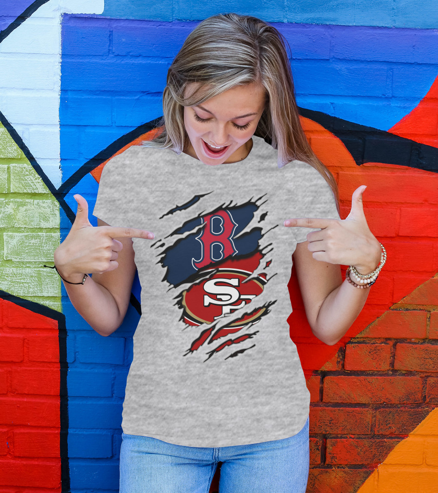 49ers Redsox Sf B Baseball Football Logo Tear T-Shirt