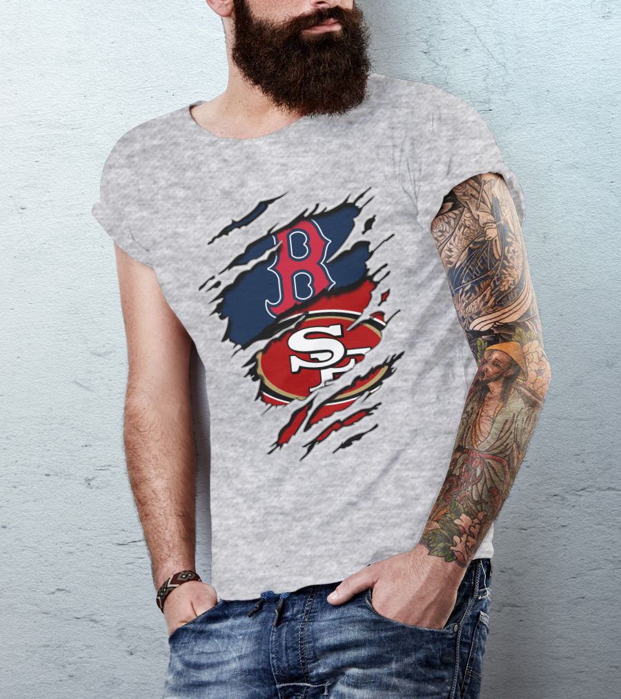 49ers Redsox Sf B Baseball Football Logo Tear T-Shirt
