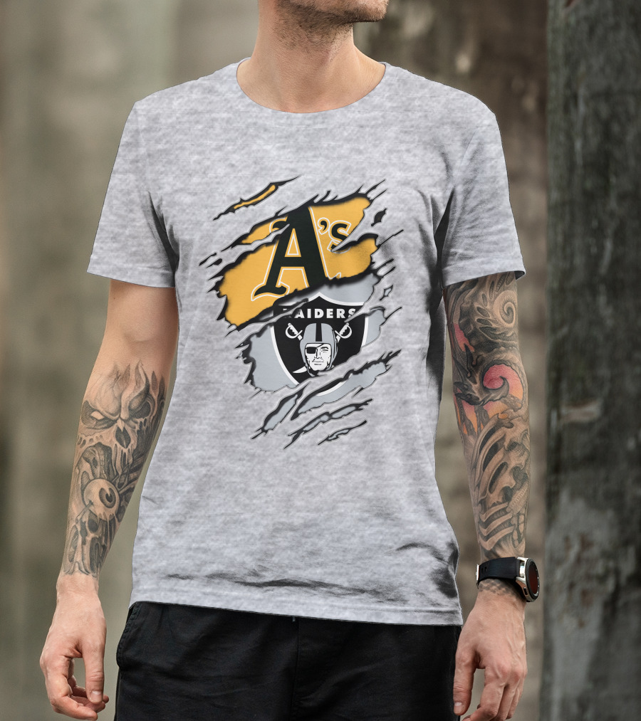 Oakland Athletics Raiders Dual Logo Torn Effect T-Shirt