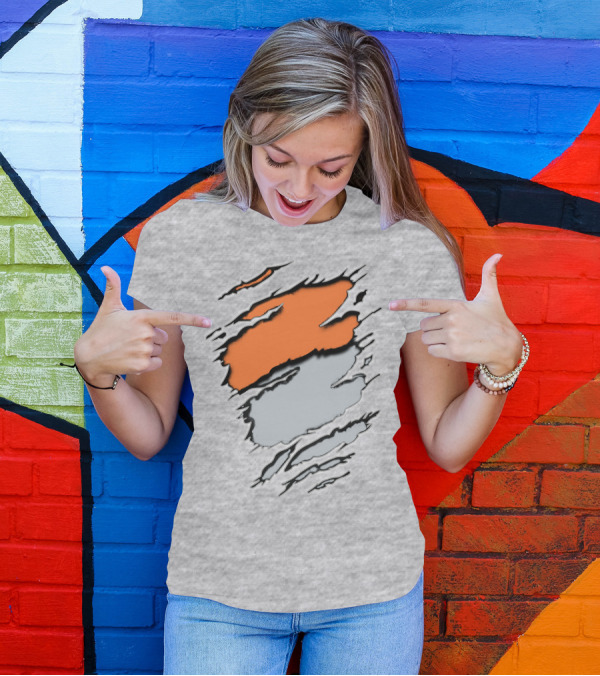 Raiders Giants 13 Orange Gray Ripped Texture T-Shirt