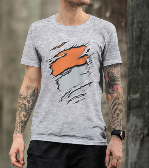 Raiders Giants 13 Orange Gray Ripped Texture T-Shirt