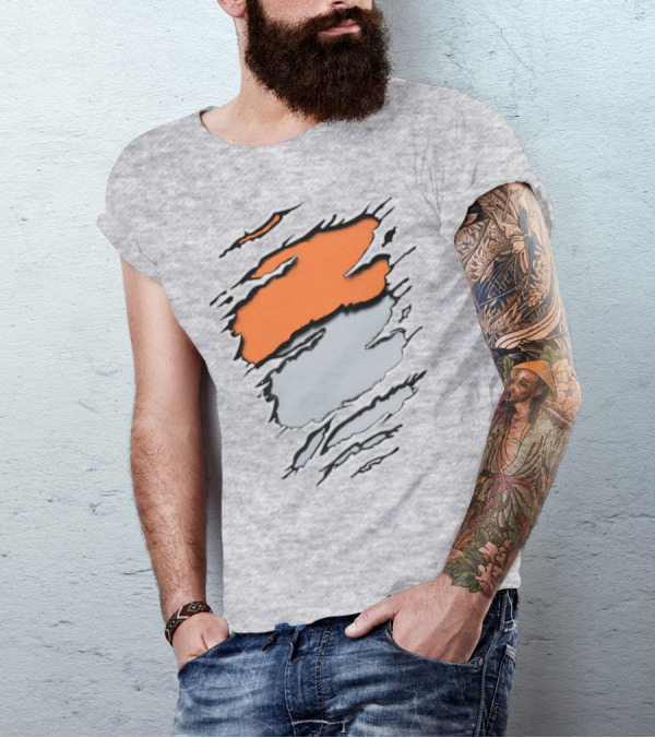 Raiders Giants 13 Orange Gray Ripped Texture T-Shirt