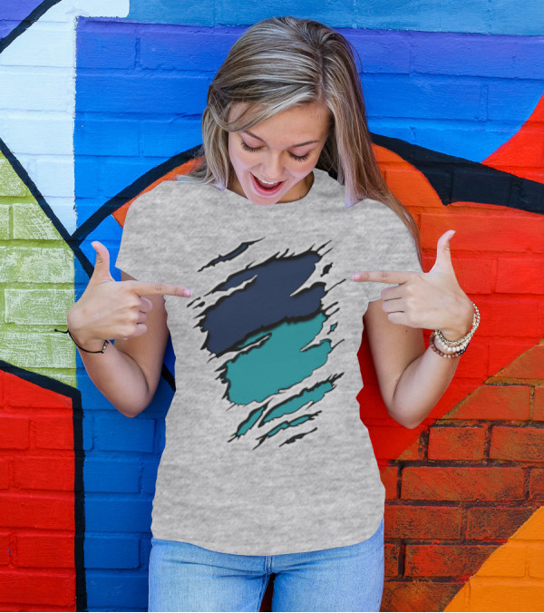 Yan-Dolphins19 Navy Teal Torn T-Shirt