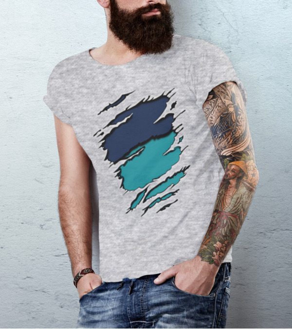 Yan-Dolphins19 Navy Teal Torn T-Shirt