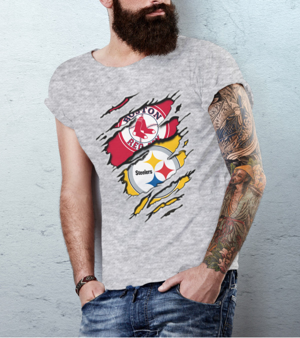 Boston Red Sox Pittsburgh Steelers Logo Mashup T-Shirt