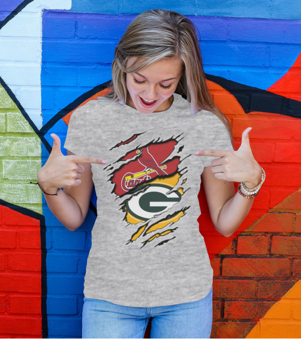Packers Cardinals Torn Logo Mashup T-Shirt