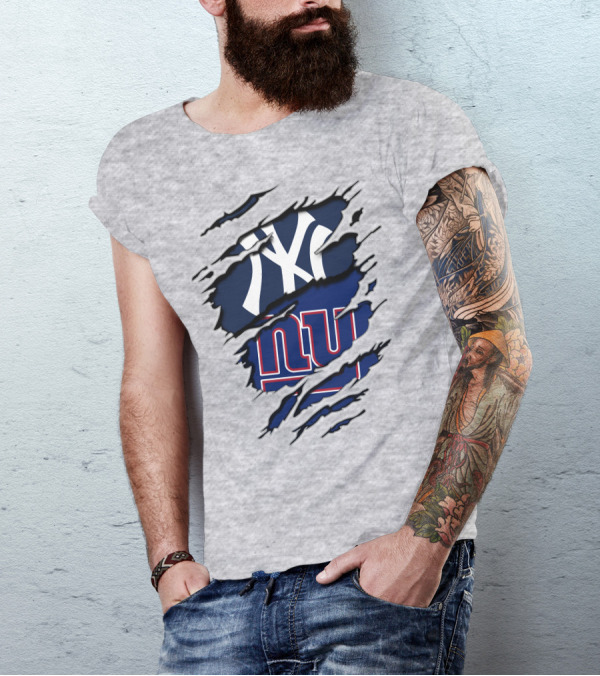 Yankees NY Giants Torn Logo Crossover T-Shirt