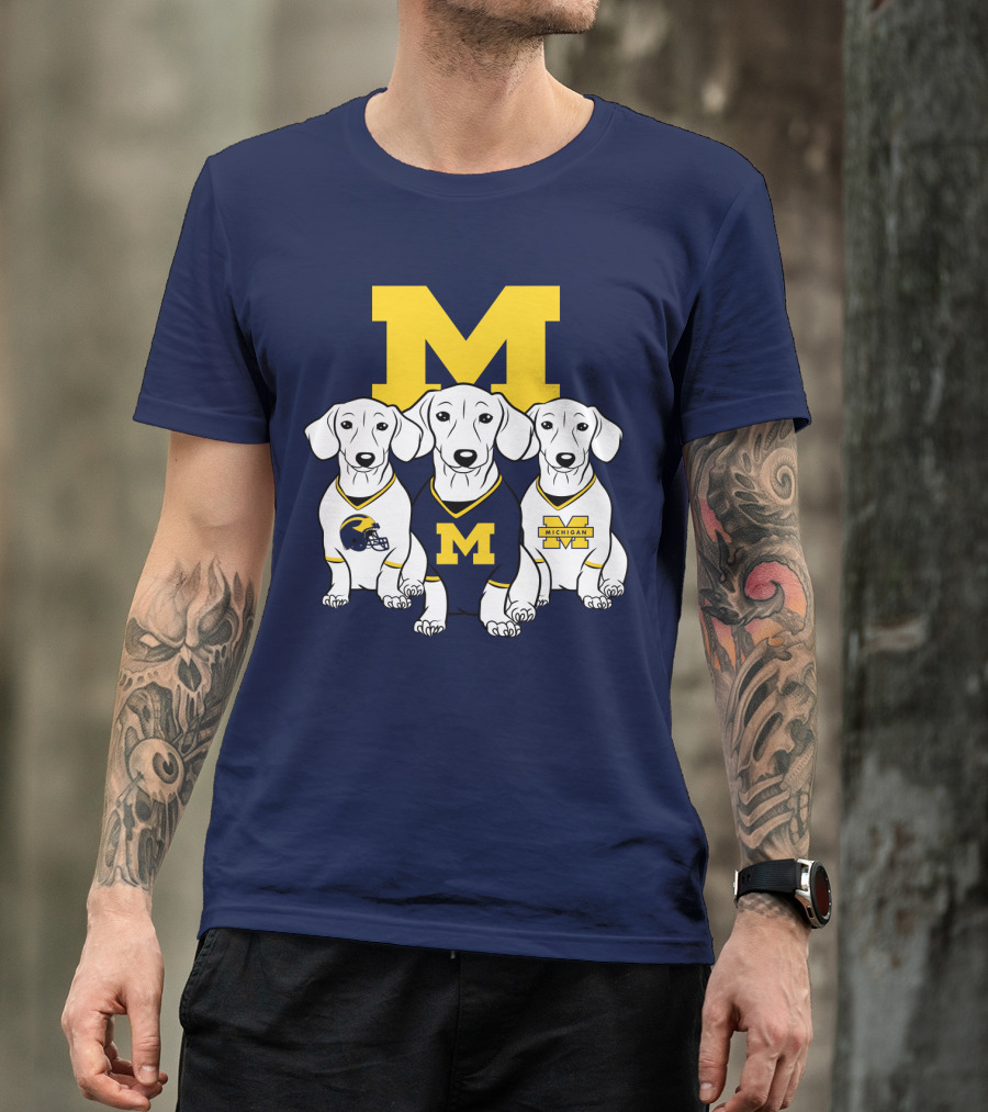 Michigan Wolverines Three Dachshund Dogs T-Shirt