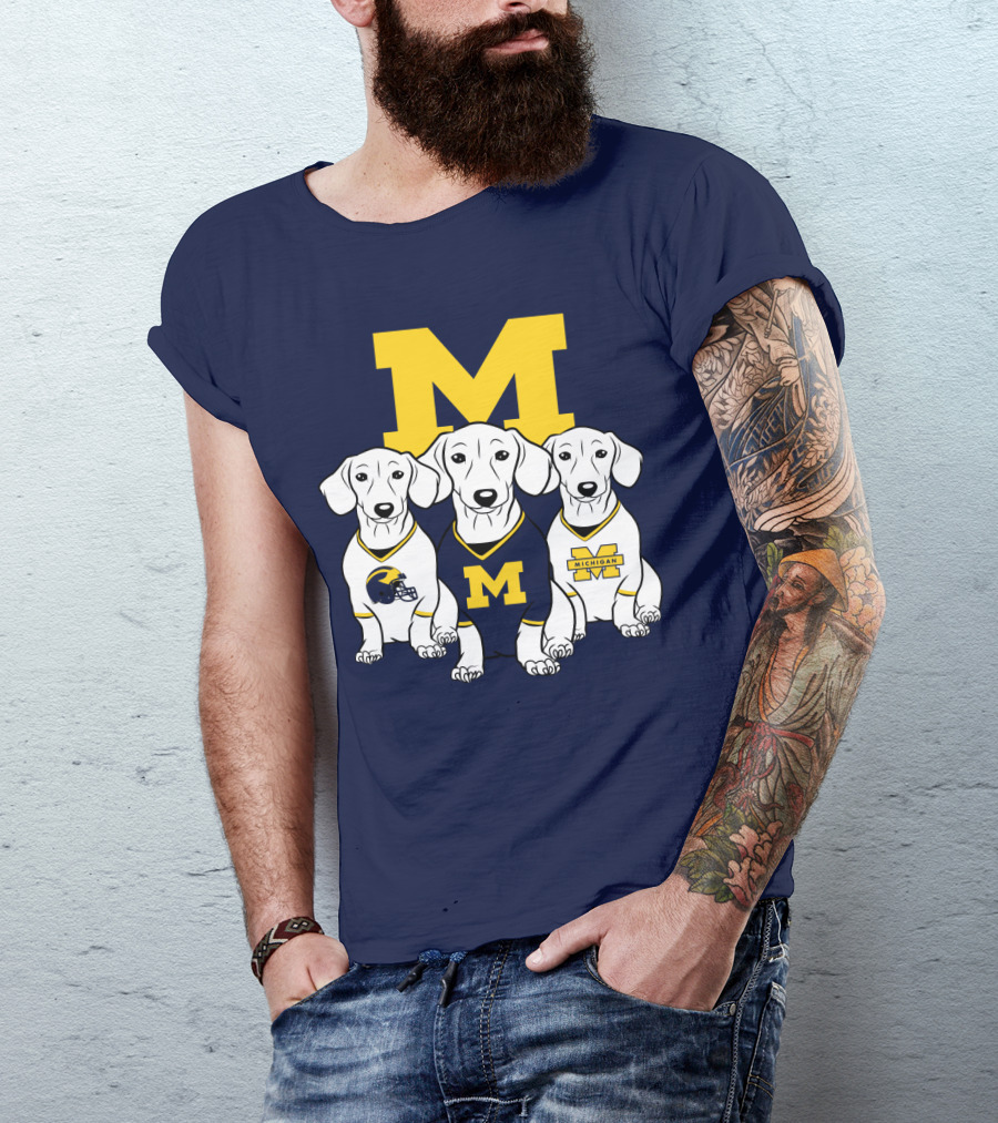 Michigan Wolverines Three Dachshund Dogs T-Shirt