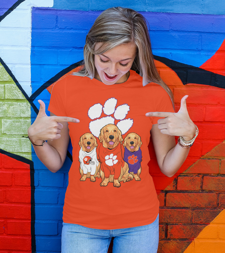Clemson Tigers Golden Retrievers Trio T-Shirt