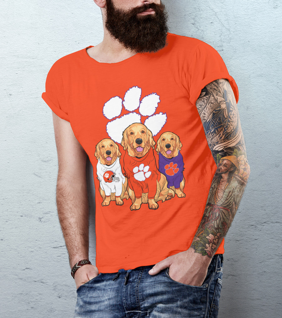 Clemson Tigers Golden Retrievers Trio T-Shirt