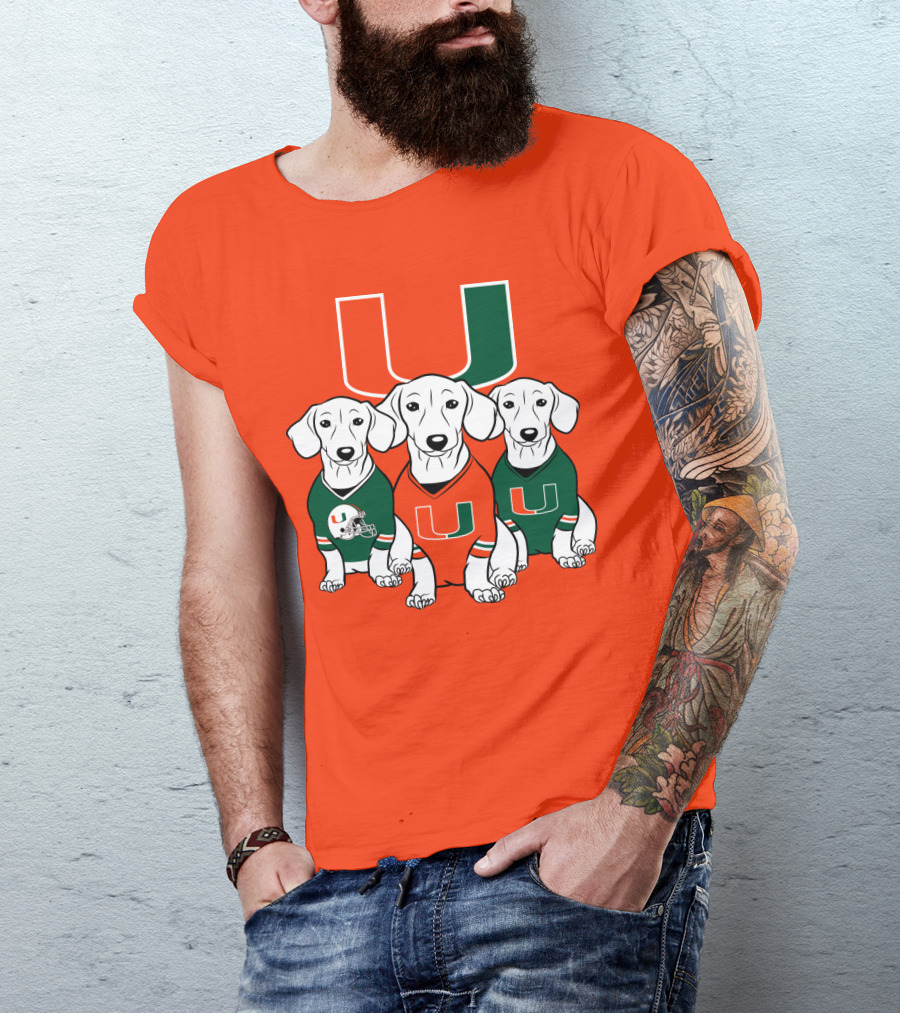 Miami Hurricanes U Logo With Dogs In Team Jerseys T-Shirt