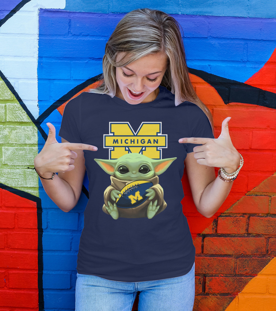 Michigan Wolverines Baby Yoda Football T-Shirt