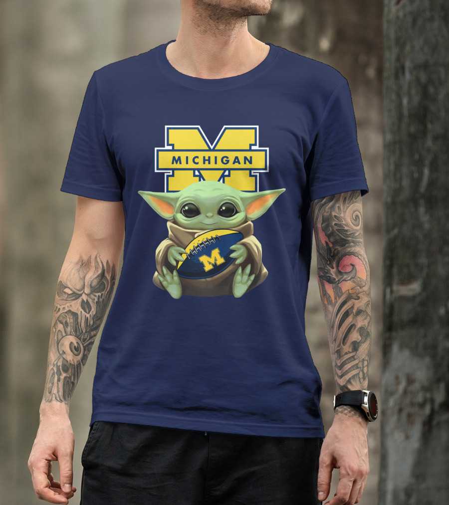 Michigan Wolverines Baby Yoda Football T-Shirt