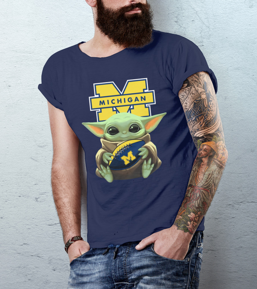 Michigan Wolverines Baby Yoda Football T-Shirt
