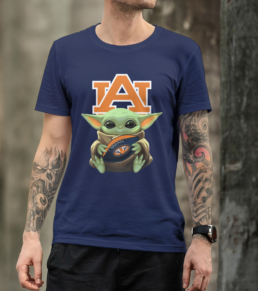 Baby Yoda Holding Football Auburn Tigers T-Shirt