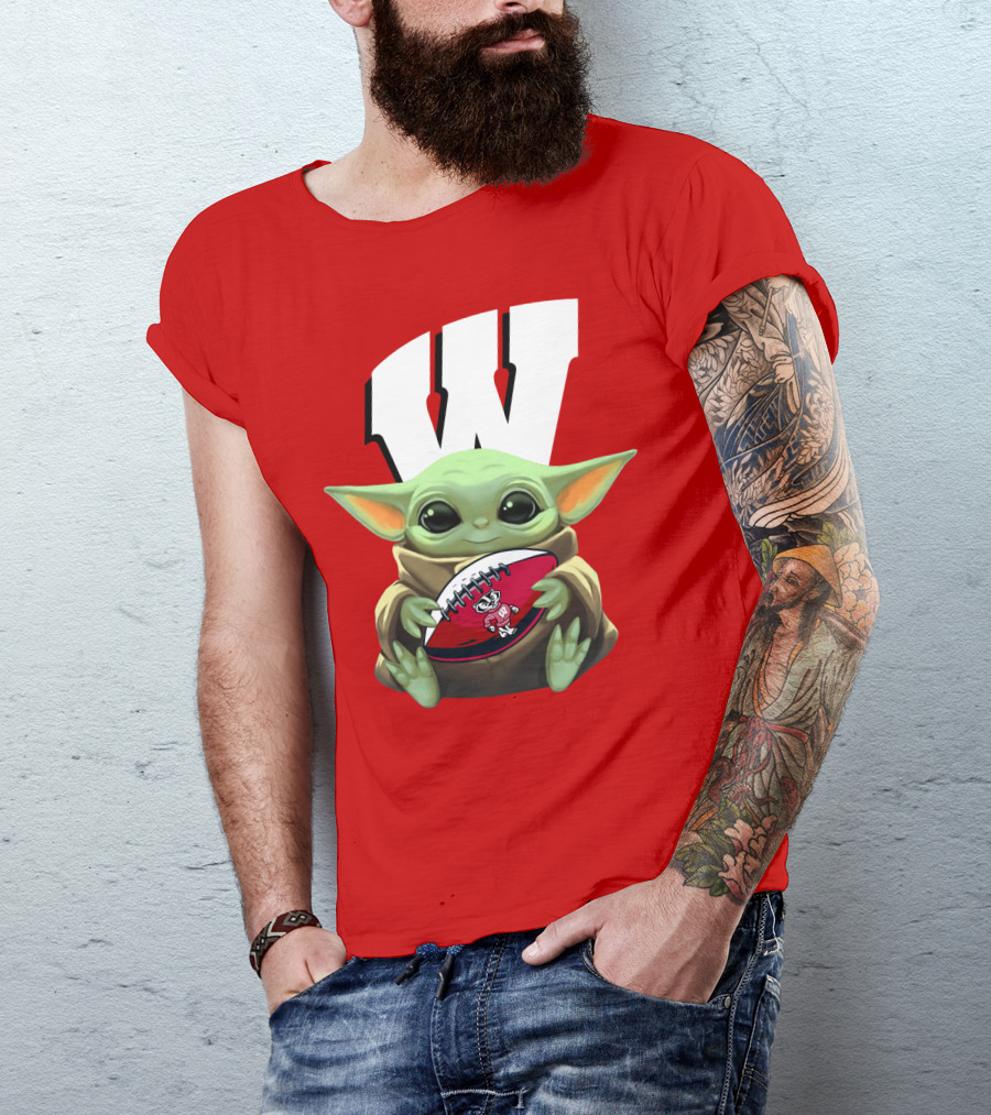 Baby Yoda Wisconsin Badgers Football T-Shirt