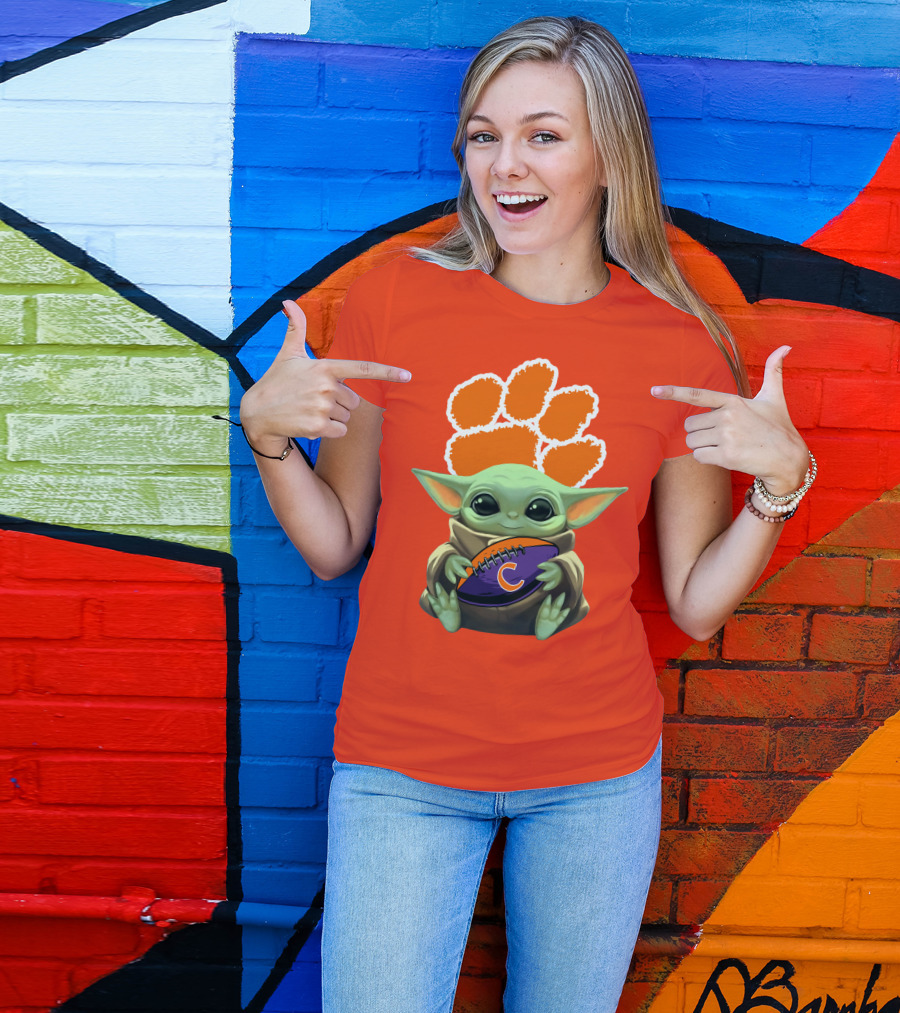 Clemson Tigers Baby Yoda Football Fan T-Shirt