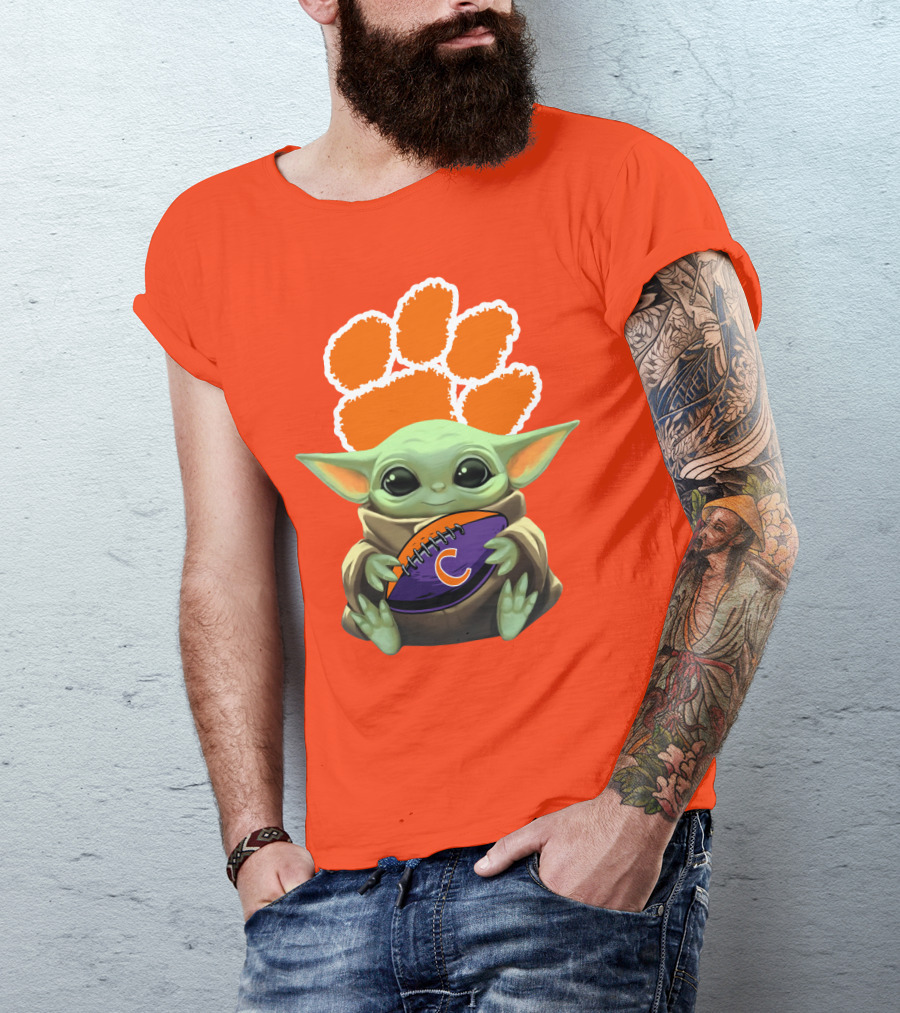 Clemson Tigers Baby Yoda Football Fan T-Shirt