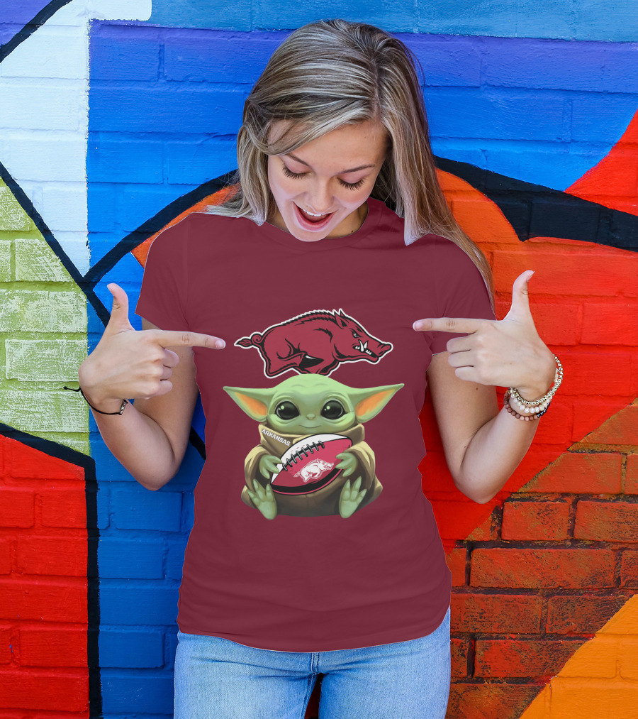 Arkansas Razorbacks Baby Yoda Football Fan T-Shirt
