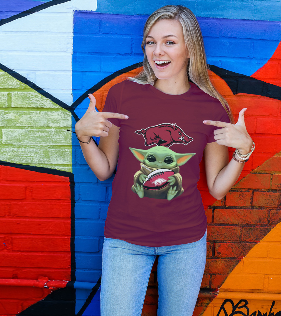 Arkansas Razorbacks Baby Yoda Football Fan T-Shirt