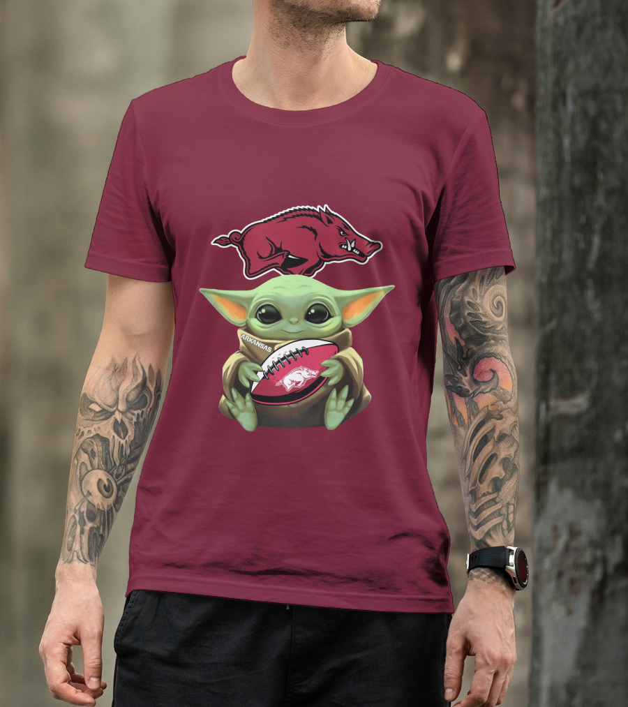 Arkansas Razorbacks Baby Yoda Football Fan T-Shirt