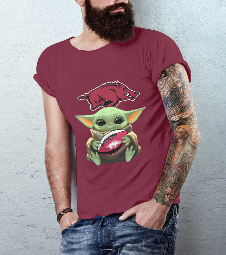 Arkansas Razorbacks Baby Yoda Football Fan T-Shirt