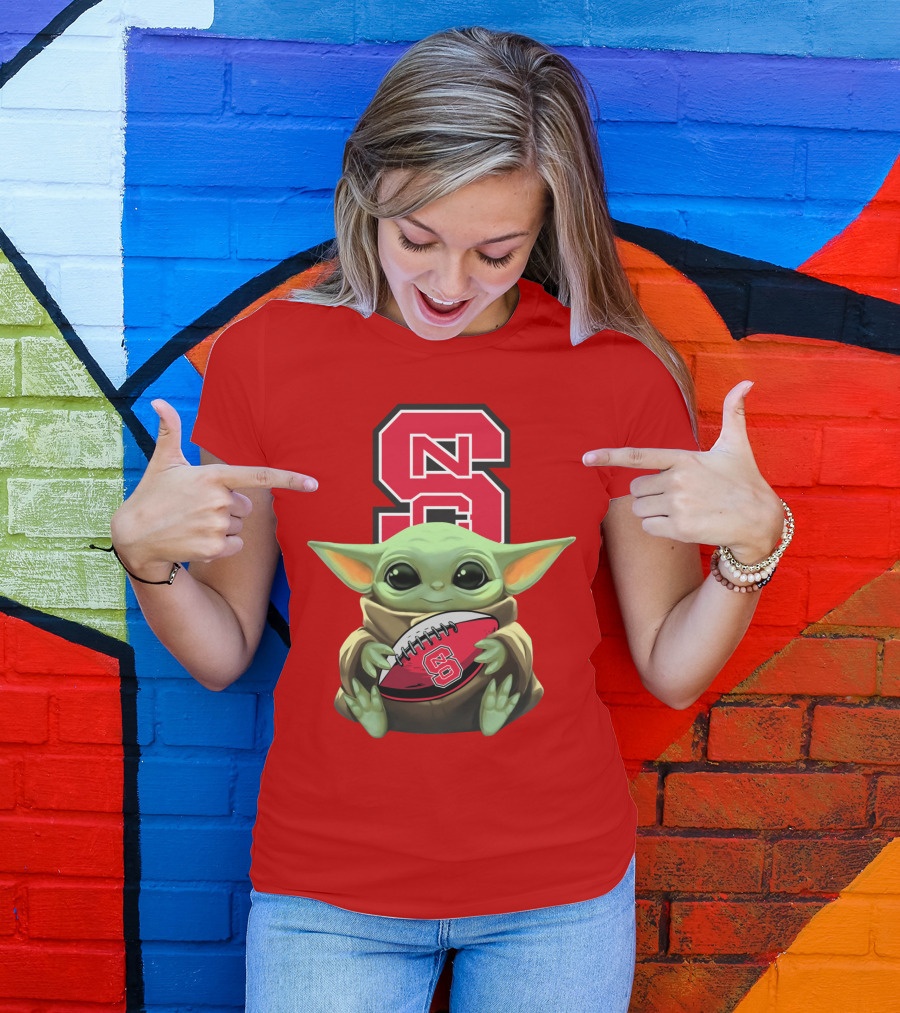 NC State Wolfpack Baby Yoda Football T-Shirt
