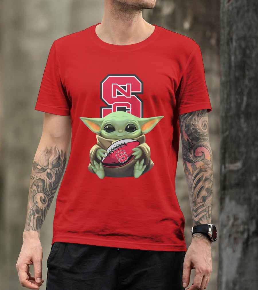 NC State Wolfpack Baby Yoda Football T-Shirt