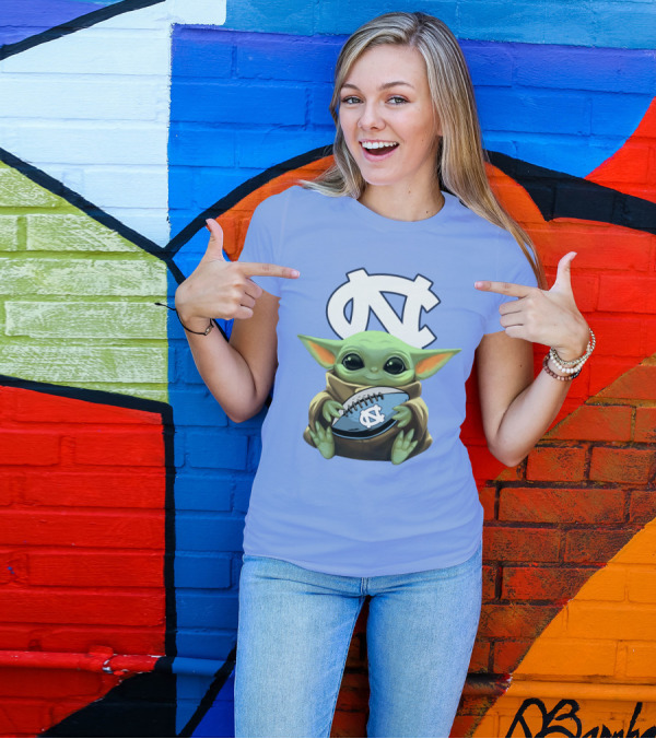 Baby Yoda UNC Tar Heels Football T-Shirt